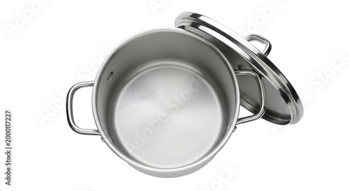 Shiny stainless steel pot with lid and handle