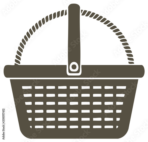 Woven basket silhouette illustration with rope handle for picnic and storage