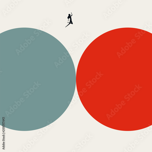 Career change, business vector concept. Symbol of new opportunity, challenge, jump or leap forward. Minimal eps10 illustration, infographic