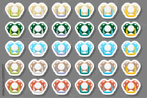 Big colored set baby pacifiers, dummy with rubber nipple