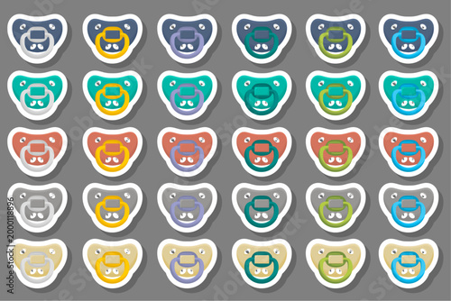Big colored set baby pacifiers, dummy with rubber nipple