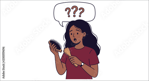 woman with hairbrush and question mark speech bubble illustration
