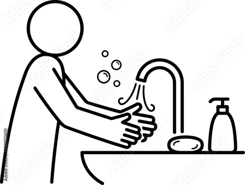 Person washing hands under a running faucet with soap bubbles
