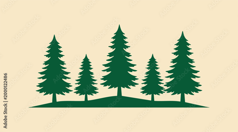 Obraz premium Minimalist graphic illustration of a green pine tree forest