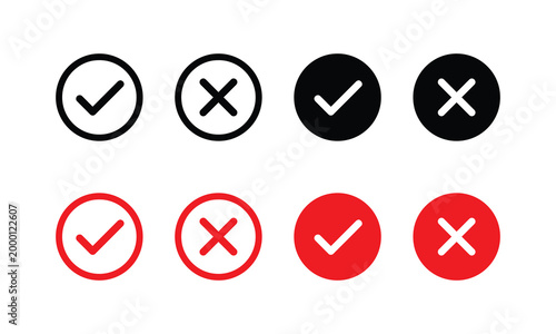 Checkmark and x symbols a comparison of black and red silhouettes