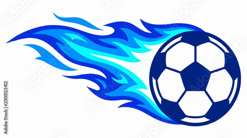 Soccer Ball with Blue Flames, Dynamic Sport Graphic Illustration