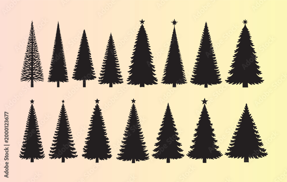 Obraz premium Collection of various christmas trees with different shapes and star decorations perfect for holiday designs