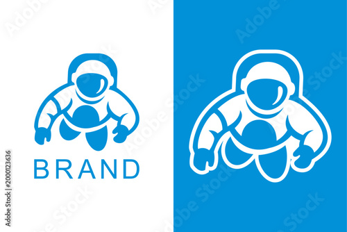 Modern Blue Astronaut Mascot Logo Design - Floating Minimalist Spaceman Vector Illustration for Technology Startup or Gaming Brand