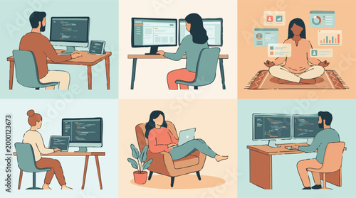 Remote work, coding, and well-being in digital environments