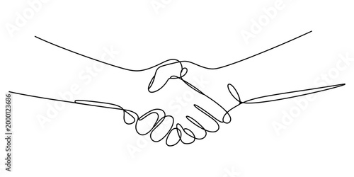 Foto Continuous single line drawing of a handshake between two people showing teamwor