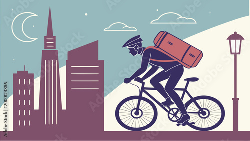 Food delivery rider on bike silhouette, modern service concept.