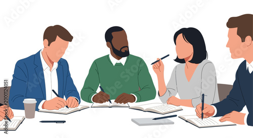 Diverse business team collaborating around a conference table, brainstorming ideas