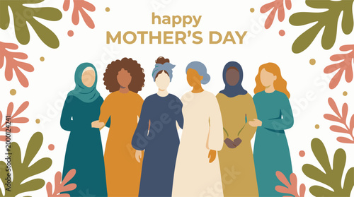 Diverse Women Celebrating Happy Mother's Day Together with Floral Accents