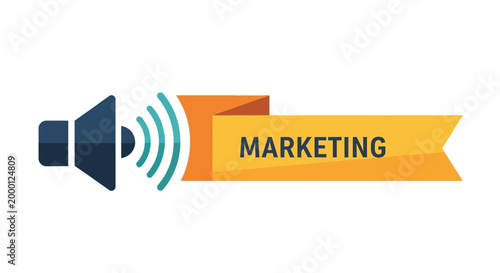 Marketing sound wave icon with ribbon banner, advertising and promotion concept