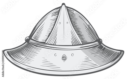 Historic European Morion Helmet Stylized Drawing of Metal Headwear