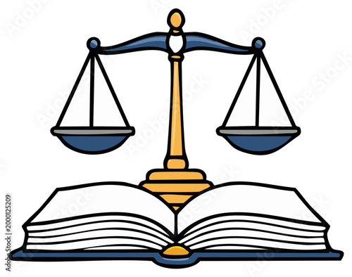 Justice Symbol on Open Book Illustration: Law and Order Concept with Scales of Justice Design