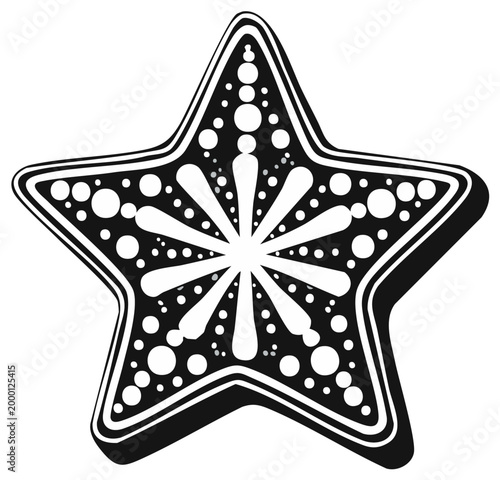 Abstract star shape with decorative details in black and white