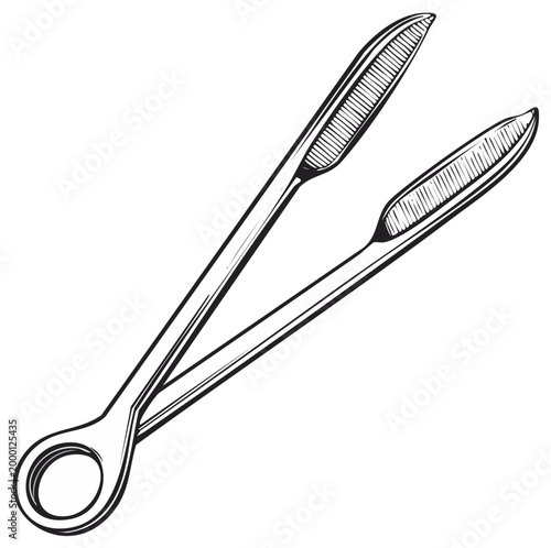 Vintage medical forceps detailed sketch illustration drawing black and white