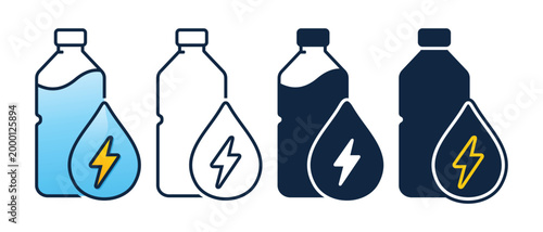 Electrolyte Water Icon with Bottle and Energy Bolt. Vector Illustration