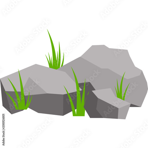 Rock with Grass Illustration