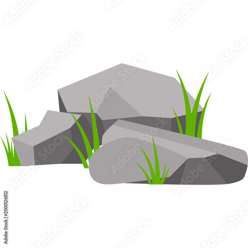 Rock with Grass Illustration