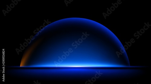 Glowing blue semi circle dome light effect on a dark background with subtle gradient shadows