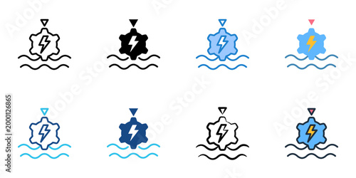 Tidal energy icons set multiple style collection. Editable stroke 
