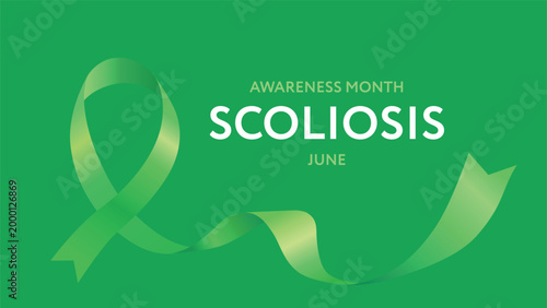 Green Ribbon. Scoliosis Awareness Month. International Scoliosis Awareness Day. Horizontal Web Banner, Design template for posters, banners.