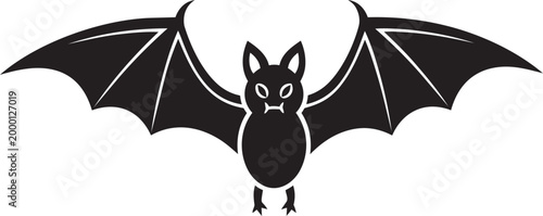 Black bat silhouette with outstretched wings a simple vector illustration for Halloween or spooky themes isolated on white