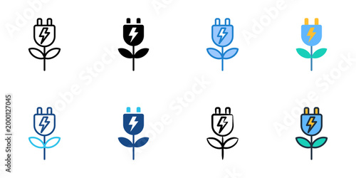 Clean energy icons set multiple style collection. Editable stroke 

