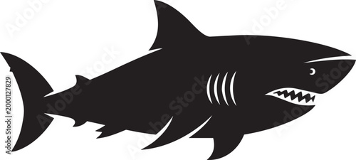 Silhouette of a fierce shark with sharp teeth a powerful predator illustration for marine life or danger concepts isolated on white
