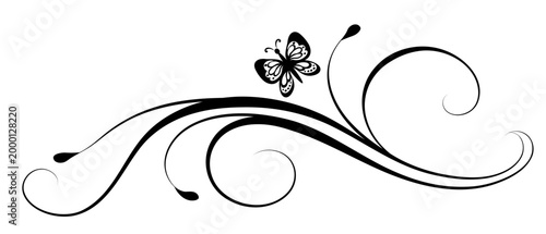 Schilderij op canvas Floral ornament with butterfly and abstract lines and leaves