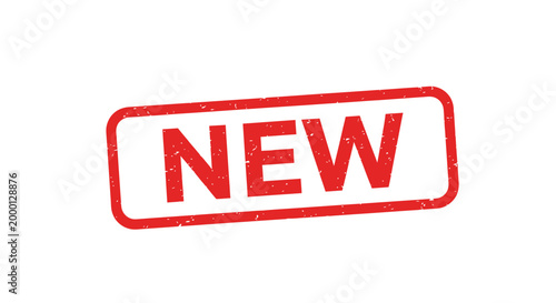 A bold red rubber stamp impression with the word "NEW" in large, white, sans-serif capital letters, signifying something recent or just introduced.