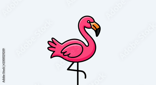 Cute Pink Flamingo Standing on One Leg Cartoon.