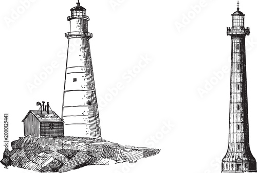 Classic lighthouse on coastal rocks art,