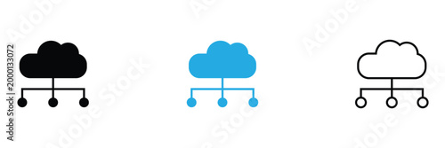 Datacenter and Technology Icons Collection. Database systems in modern blue, outline  and black styles. 