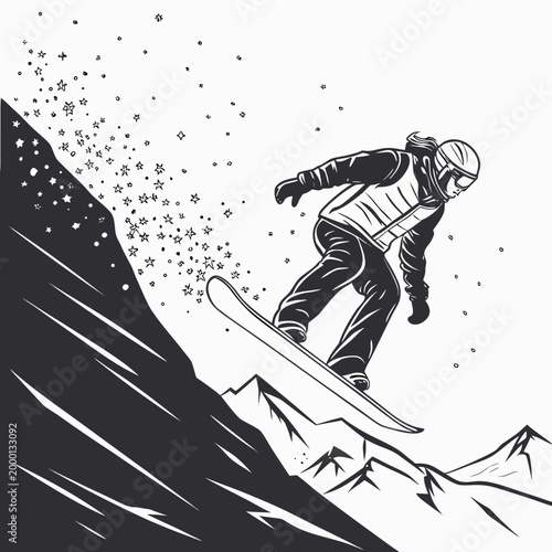 Snowboarder Jumping in the Air Silhouette Vector Illustration of Sport Action Scene