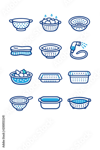 Image drain icon strainer colander vector kitchen washing basket fruit generation simple