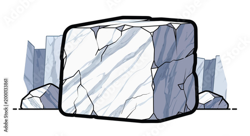 Large white marble stone block closeup.