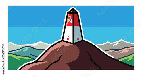 Lighthouse on a mountain peak tower.