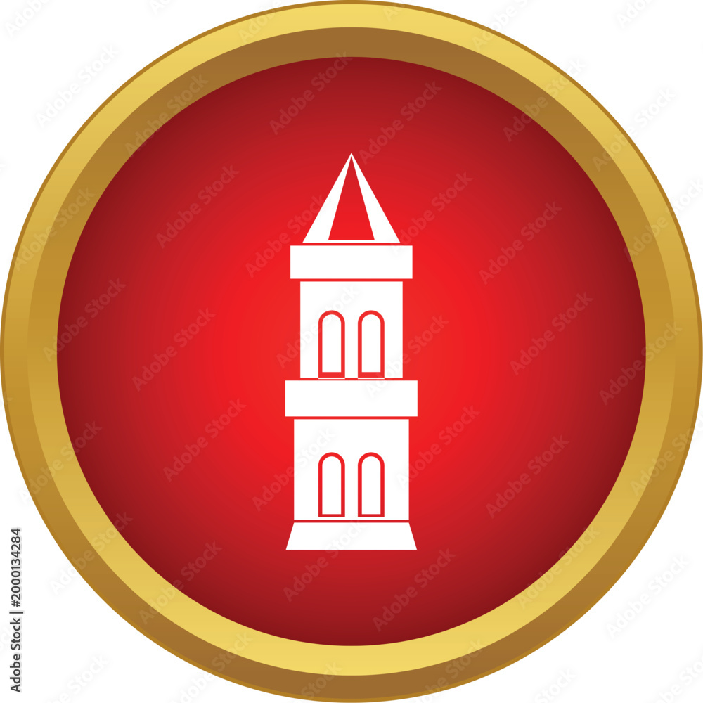 Fototapeta premium White tower structure with arched windows inside a gold rimmed red circle