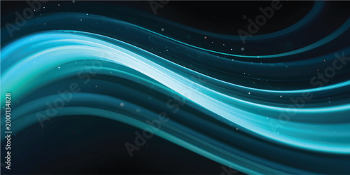 Abstract blue light trails on dark background, glowing neon wave motion, futuristic energy fiber optic lines for technology and data concept