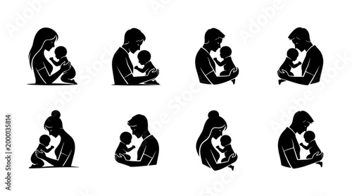 Parent Holding Newborn Baby Silhouette - Collection of Gentle Family Love and Nurturing Gestures