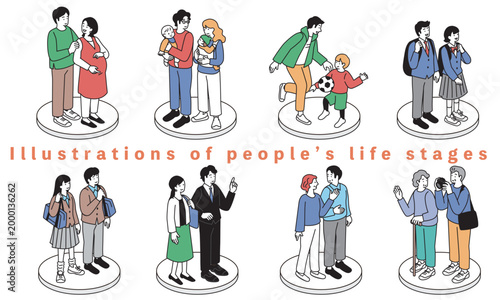 ライフステージのシンプルでフラットなイラスト