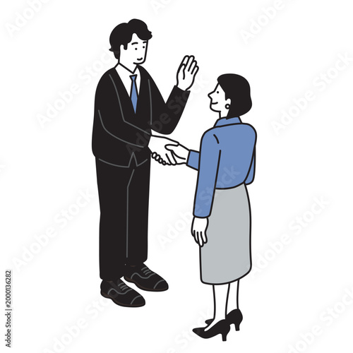 握手をするビジネスパーソンのアイソメトリック構図のイラスト