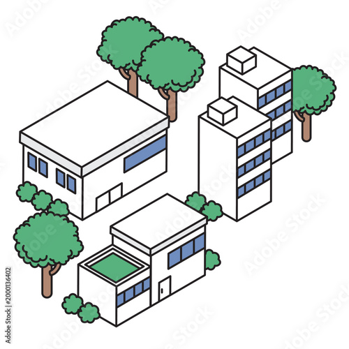 シンプルなアイソメトリック構図の家のイラスト