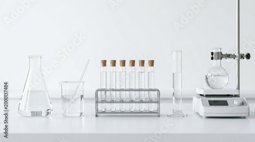 Modern Laboratory Setup with Glass Beakers and Chemical Testing Equipment