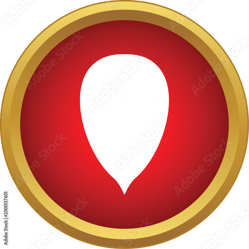 Map pointer location marker in a vibrant red circle with a golden frame on white background
