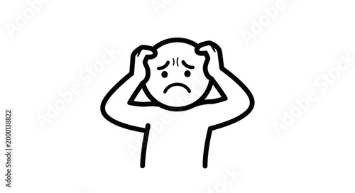 Frustrated person holding head in distress cartoon illustration.