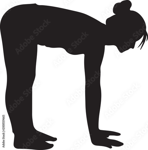 Female silhouette practicing standing half forward bend yoga pose ardha uttanasana vector illustration